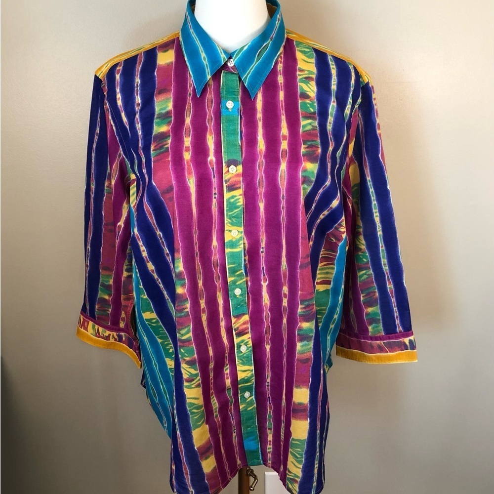 Lauren Ralph Lauren Colorful 3/4 Sleeve Cotton Blouse Size 1X